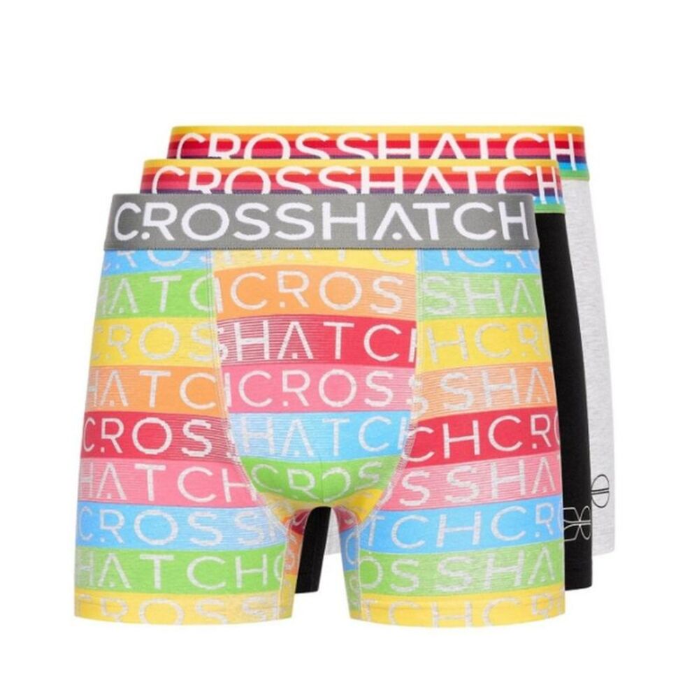 Crosshatch Mens Rainbow Mix Boxer Shorts (Pack of 3) / Black